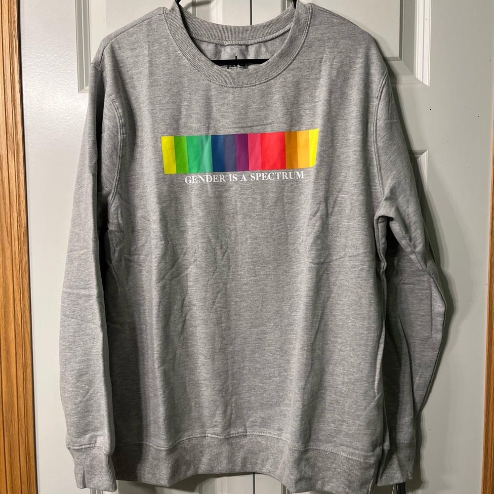 The Phluid Project Gray Sweater with Rainbow Spectrum NWOT